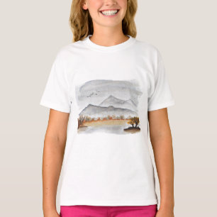 Autumn Mountain Lake Landscape Peaceful Watercolor T-Shirt