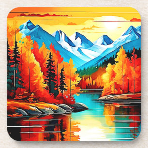Autumn Mountain Lake Scene Coaster