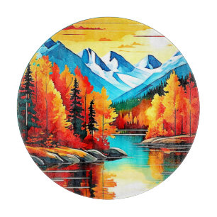 Autumn Mountain Lake Scene Cutting Board