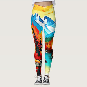 Autumn Mountain Lake Scene Leggings