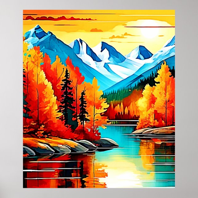 Autumn Mountain Lake Scene Poster (Front)