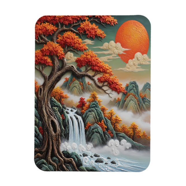Autumn Mountain Landscape with Waterfall Magnet (Vertical)