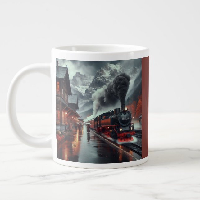 Autumn Mountain Train Journey Large Coffee Mug (Left)
