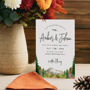 Autumn Mountain Watercolor Wedding Invitation