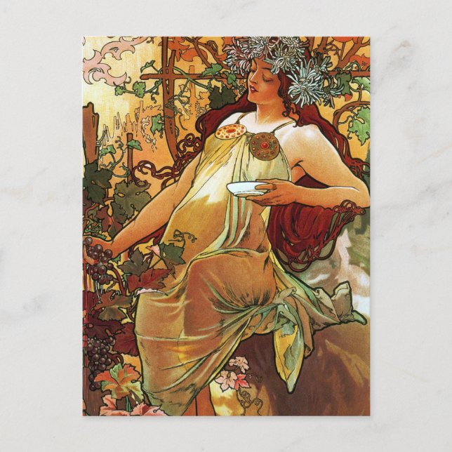 Autumn, Mucha Postcard (Front)