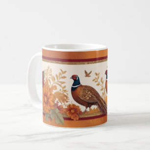 Autumn Mug with Pheasants and Flowers