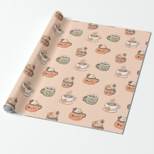 Autumn Mugs & Pumpkin Pie Kawaii Wrap Wrapping Paper