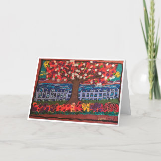 AUTUMN MULTICOLORED TREE AND WATER PAINTING CARD