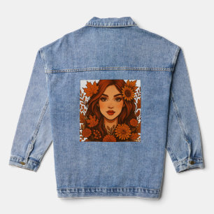 Autumn Muse – Woman with Fall Flowers Denim Jacket