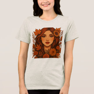 Autumn Muse – Woman with Fall Flowers Tri-Blend Shirt
