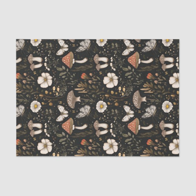 Autumn Mushroom and Flowers Fall Decoupage Tissue Paper (Front)