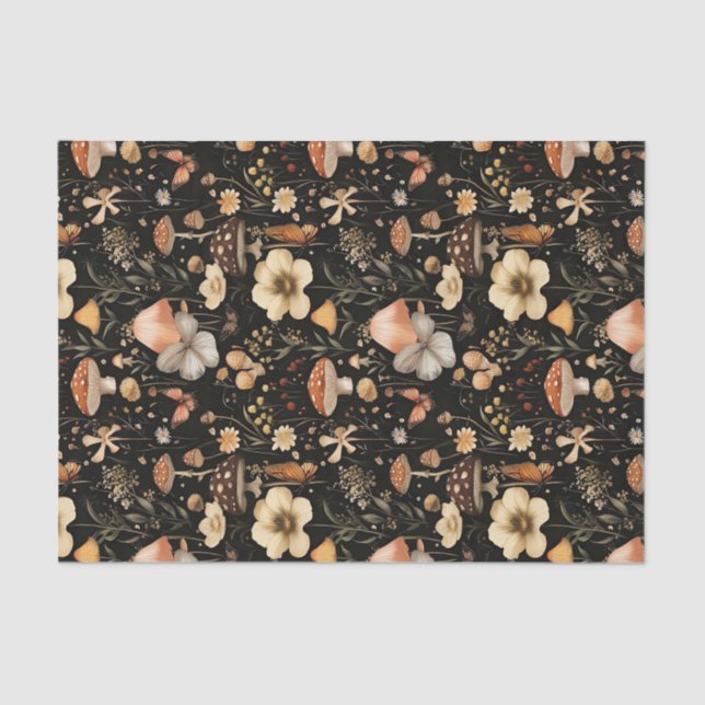 Autumn Mushroom and Flowers Fall Decoupage Tissue Paper (Front)