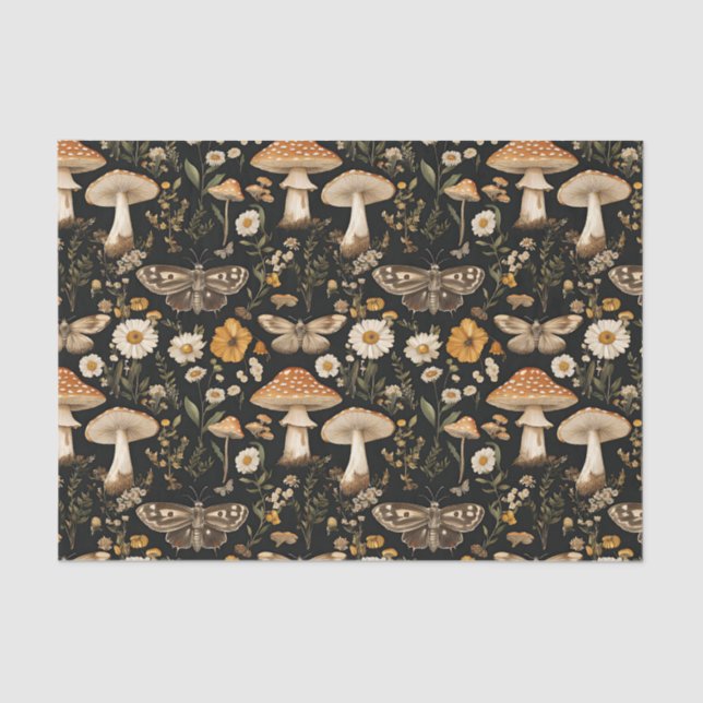 Autumn Mushroom and Flowers Fall Decoupage Tissue Paper (Front)