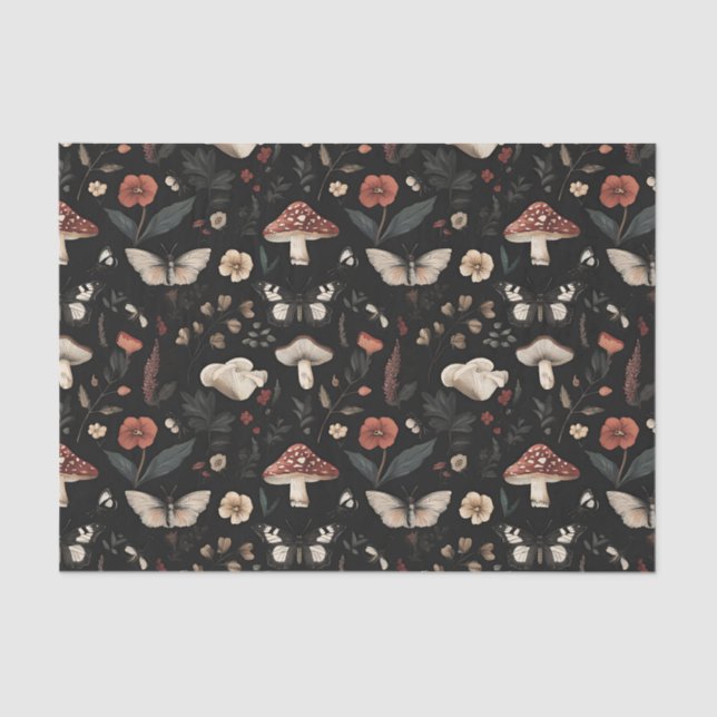 Autumn Mushroom and Flowers Fall Decoupage Tissue Paper (Front)