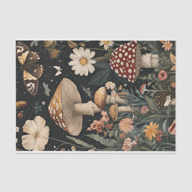 Autumn Mushrooms and Flowers Fall Decoupage Tissue Paper (Front)