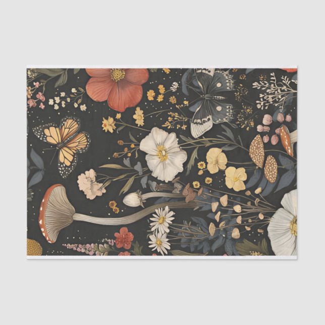 Autumn Mushrooms and Flowers Fall Decoupage Tissue Paper (Front)