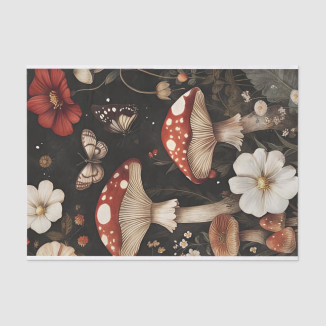 Autumn Mushrooms and Flowers Fall Decoupage Tissue Paper (Front)