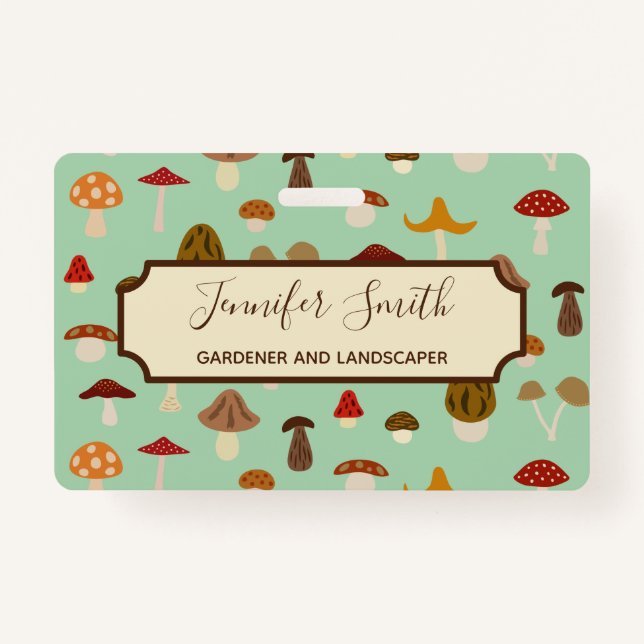 Autumn Mushrooms Business Badge ID Badge (Front)