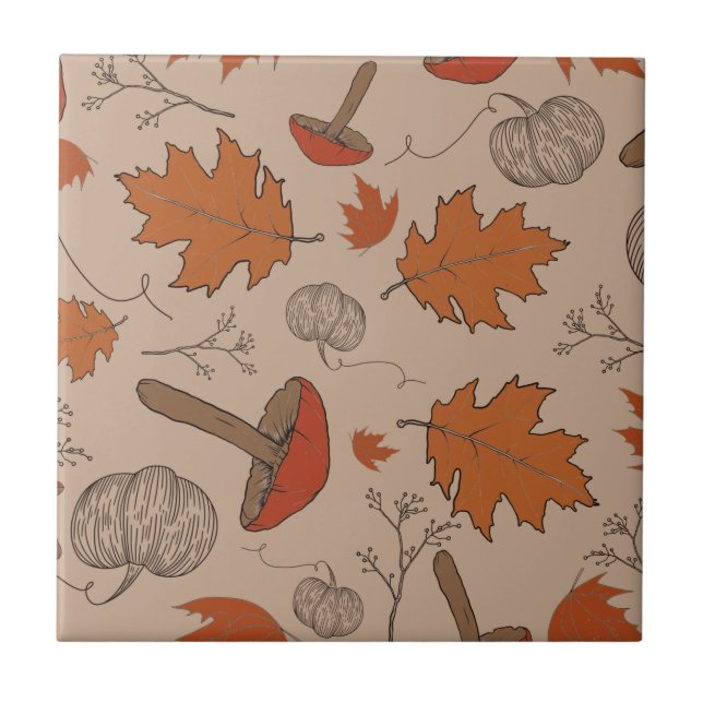 Autumn Mushrooms  Ceramic Tile (Front)
