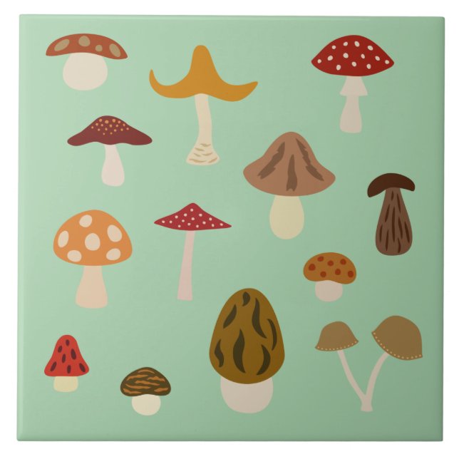 Autumn Mushrooms Ceramic Tile (Front)