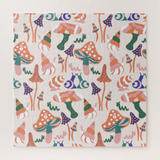 Autumn mushrooms, colourful seamless design. jigsaw puzzle
