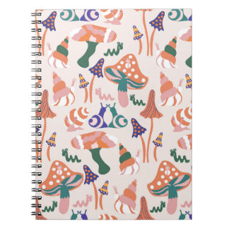 Autumn mushrooms, colourful seamless design. notebook