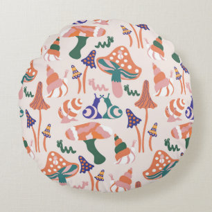 Autumn mushrooms, colourful seamless design. round cushion