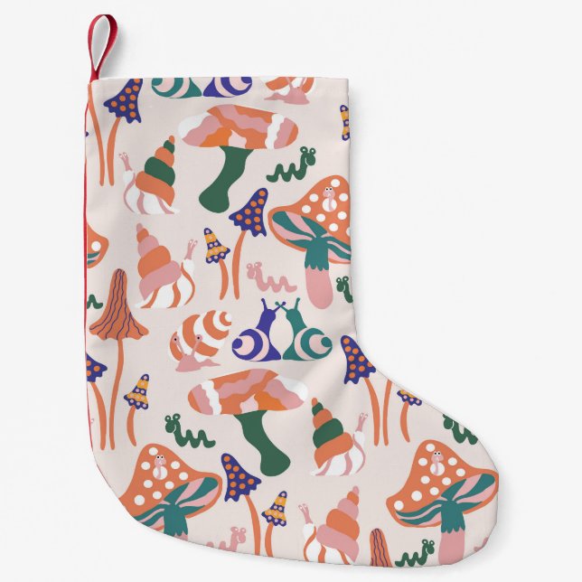 Autumn mushrooms, colourful seamless design. small christmas stocking (Front)
