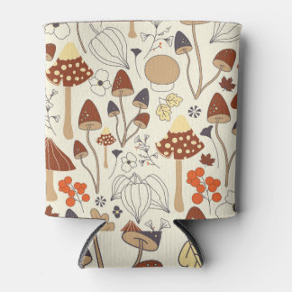 Autumn Mushrooms Flowers Seamless Pattern Can Cooler