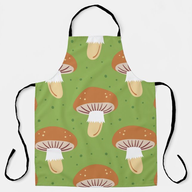 Autumn mushrooms: green seamless pattern. apron (Front)