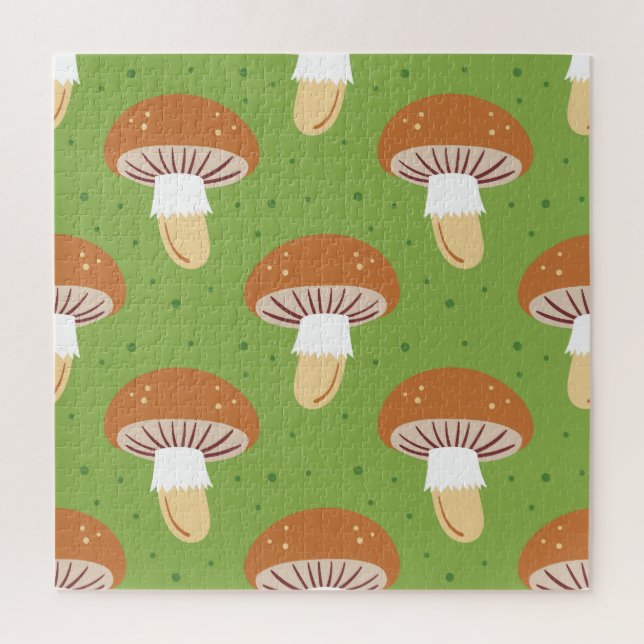 Autumn mushrooms: green seamless pattern. jigsaw puzzle (Vertical)
