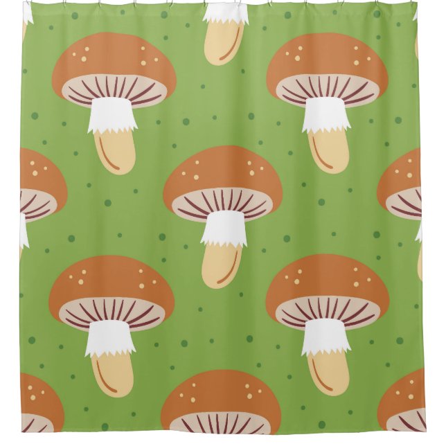 Autumn mushrooms: green seamless pattern. shower curtain (Front)