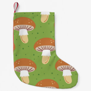 Autumn mushrooms: green seamless pattern. small christmas stocking