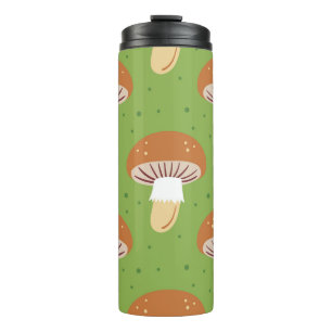 Autumn mushrooms: green seamless pattern. thermal tumbler
