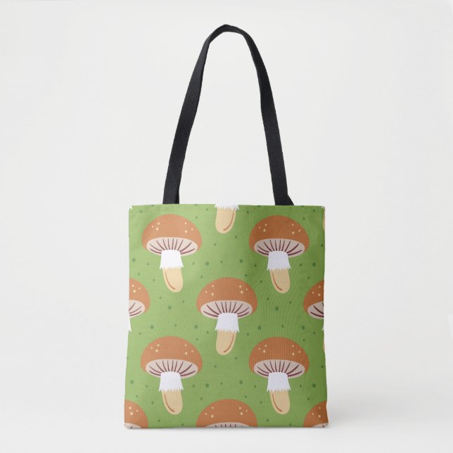 Autumn mushrooms: green seamless pattern. tote bag (Front)
