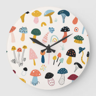 Autumn Mushrooms Hand Drawn Collection Large Clock