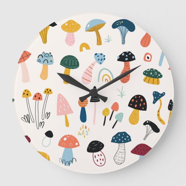 Autumn Mushrooms Hand Drawn Collection Large Clock (Front)