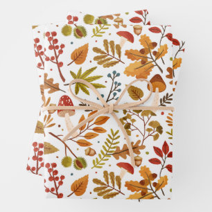 Autumn Mushrooms, Leaves and Berries Wrapping Paper Sheet