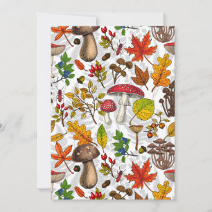 Autumn mushrooms, leaves, nuts and berries on whit