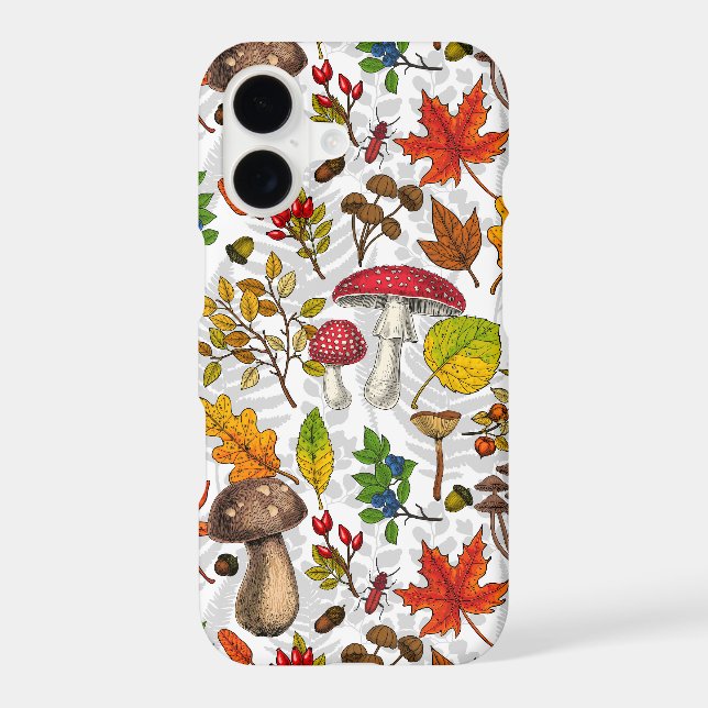 Autumn mushrooms, leaves, nuts and berries on whit (Back)