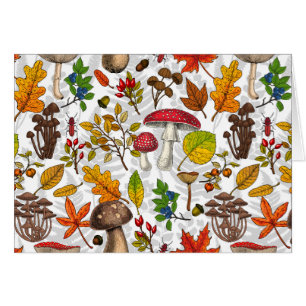 Autumn mushrooms, leaves, nuts and berries on whit