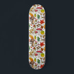 Autumn mushrooms, leaves, nuts and berries on whit skateboard<br><div class="desc">Hаnd-painted vector pattern with various autumn mushrooms,  fallen leaves,  acorns,  berries and bugs</div>