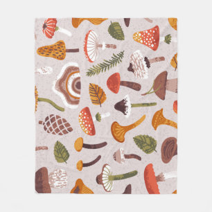Autumn mushrooms, leaves: vintage repeat. fleece blanket