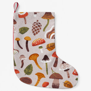 Autumn mushrooms, leaves: vintage repeat. small christmas stocking