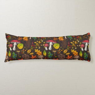 Autumn mushrooms,nuts and berries on dark body cushion