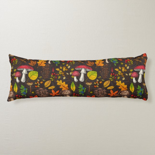 Autumn mushrooms,nuts and berries on dark body cushion (Front)