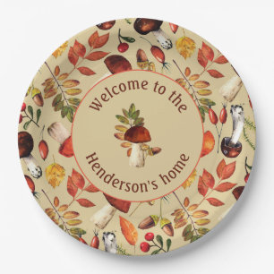 Autumn mushrooms personalised paper plates