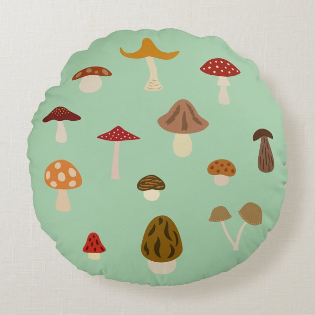 Autumn Mushrooms Round Pillow (Front)