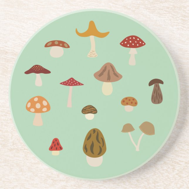 Autumn Mushrooms Sandstone Coaster (Front)
