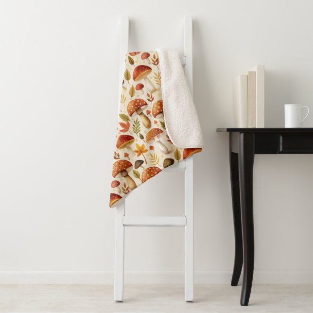 Autumn Mushrooms Sherpa Blanket (In Situ)